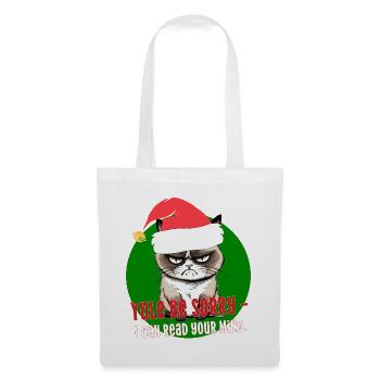Wütende Weihnachtskatze Weihnachtsmütze Weihnachtsmütze Sei entschuldigt Wortspiel - Stoffbeutel - Weiß - Vorne