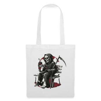 Grim Reaper Kaffee auf Bank - Stoffbeutel - Weiß - Vorne