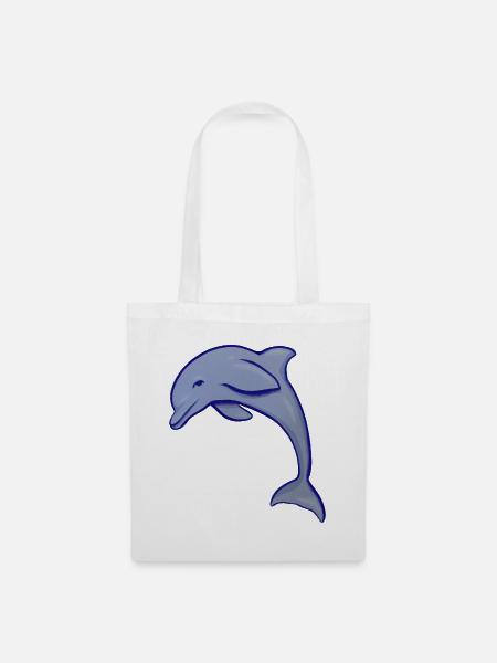 Blue Dolphin Silhouette Wave Emblem - Stoffbeutel - Weiß