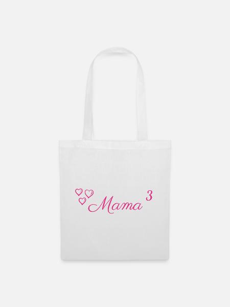Mama hoch 3 - Dreifachmama mit Herzen - pink - Stoffbeutel - Weiß
