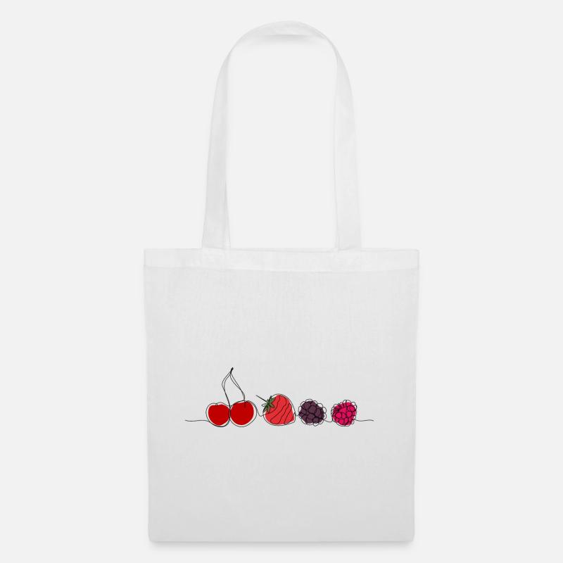 Früchte und Beeren in der Linienkunst - Stoffbeutel - Weiß