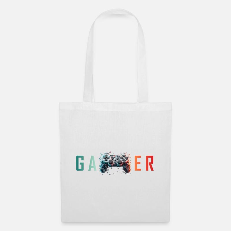 Gamer Schriftzug bunt Controller Splatter - Stoffbeutel - Weiß