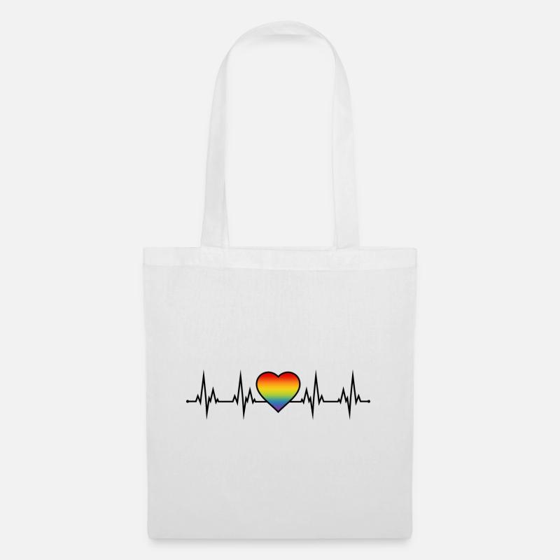 Regenbogen Herzschlag - Stoffbeutel - Weiß