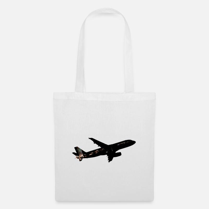 Flugzeug Outline mit Schwarzem Nachthimmel - Stoffbeutel - Weiß