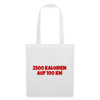 2500 Kalorien auf 100 km Fahrrad Anhänger Sticker - Stoffbeutel - Weiß - Vorne