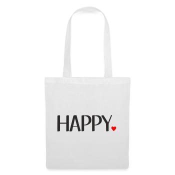Happy Schriftzug mit rotem Herz – Positives Textde - Stoffbeutel - Weiß - Vorne