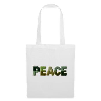 Peace Schriftzug Patchwork Look 70er Stil - Stoffbeutel - Weiß - Vorne