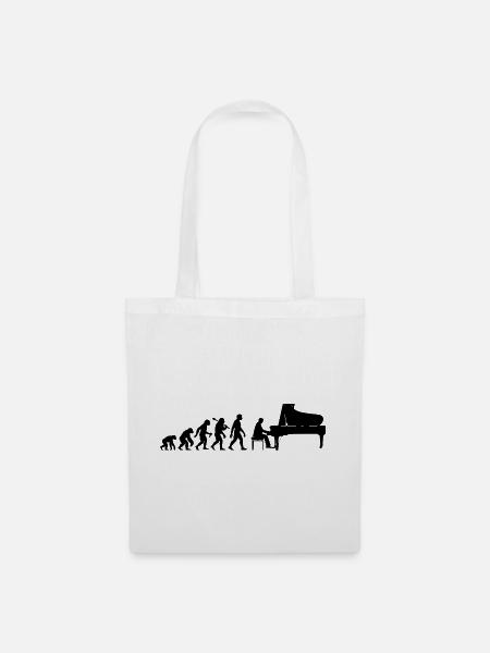 Retro Klavierspieler Evolution Pianist mit Piano - Stoffbeutel - Weiß