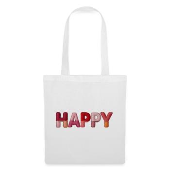 Happy Stoff Optik Typografie Trend - Stoffbeutel - Weiß - Vorne