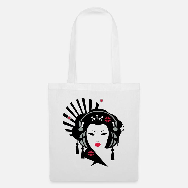 Geisha mit Kopfhörer - Stoffbeutel - Weiß