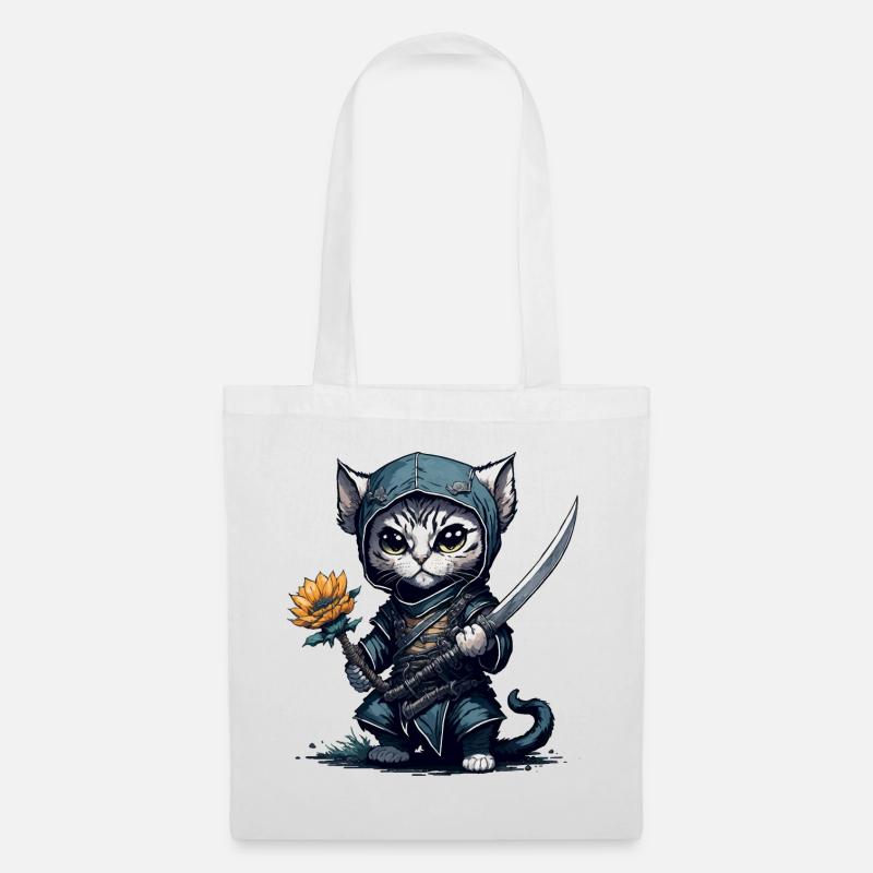 Die Ninja-Katze - Stoffbeutel - Weiß