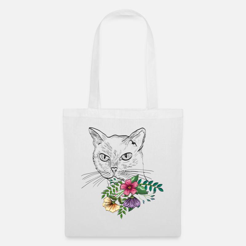 Katze mit Blumenstrauß - Stoffbeutel - Weiß