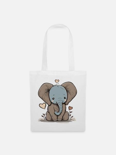 Kuschelefant mit Herz - Stoffbeutel - Weiß