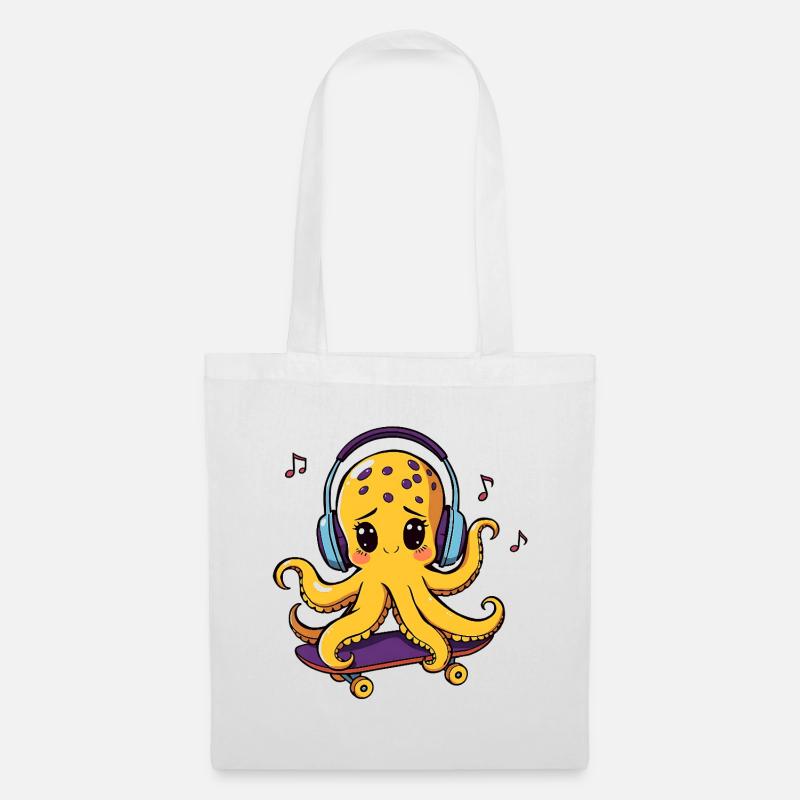 Oktopus-DJ auf Skateboard - Stoffbeutel - Weiß