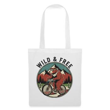 Wild & Free Grizzly Bear Bicycle Vintage Emblem - Tote Bag - white - Front