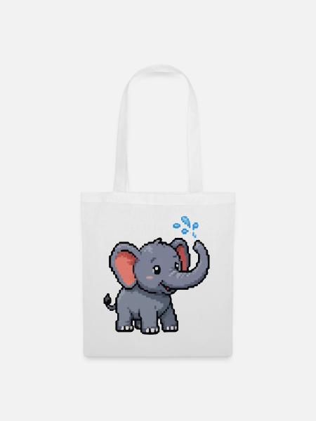 Pixel Elefant mit Blasen - Stoffbeutel - Weiß