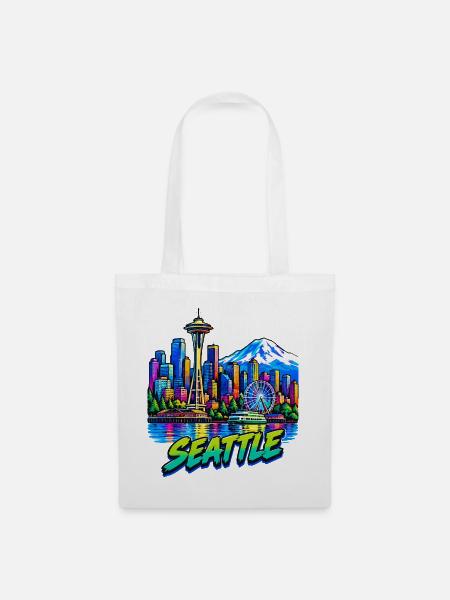 Seattle Neon Skyline - Stoffbeutel - Weiß