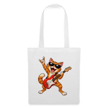 Rocker  Katze mit Gitarre - Stoffbeutel - Weiß - Vorne