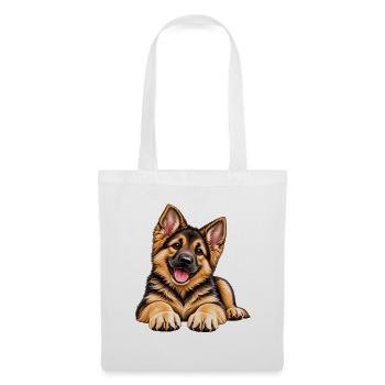 Fröhlicher Schäferhund-Puppy - Stoffbeutel - Weiß - Vorne
