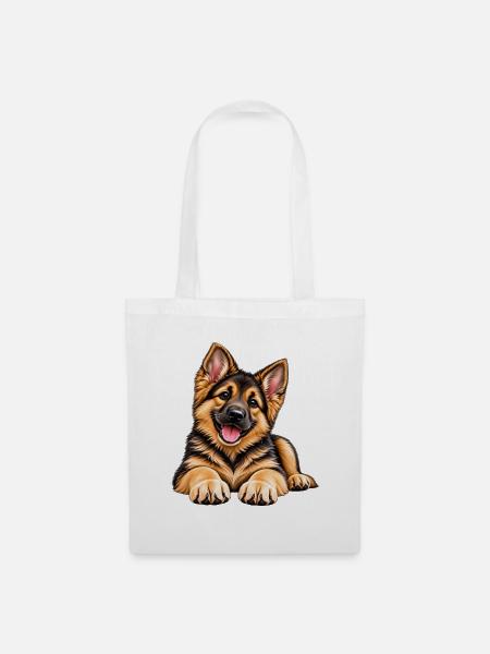 Fröhlicher Schäferhund-Puppy - Stoffbeutel - Weiß