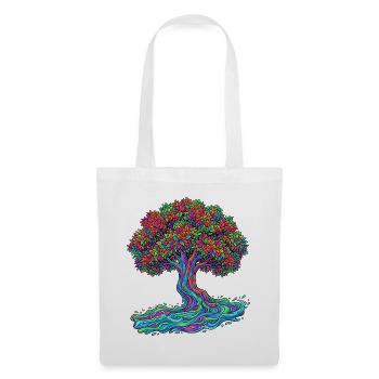 Baum des Lebens – Psychedelic Regenbogen Motiv - Stoffbeutel - Weiß - Vorne