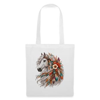 Pferd mit Federenschmuck - Stoffbeutel - Weiß - Vorne