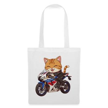 Katze auf Bike auf Motorrad  - Stoffbeutel - Weiß - Vorne