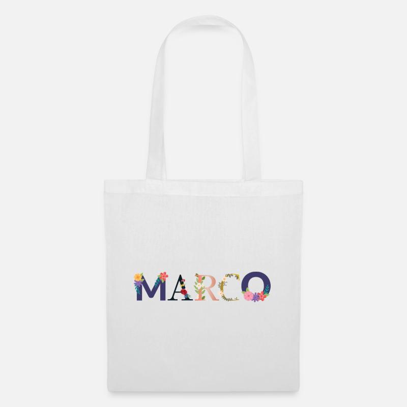 Le nom MARCO décoré de fleurs - Sac en tissu - blanc