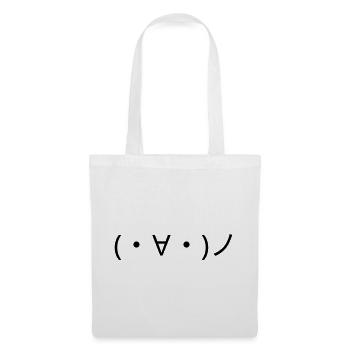 Winkendes Emote (・∀・)ノ Hallo Kaomoji - Stoffbeutel - Weiß - Vorne