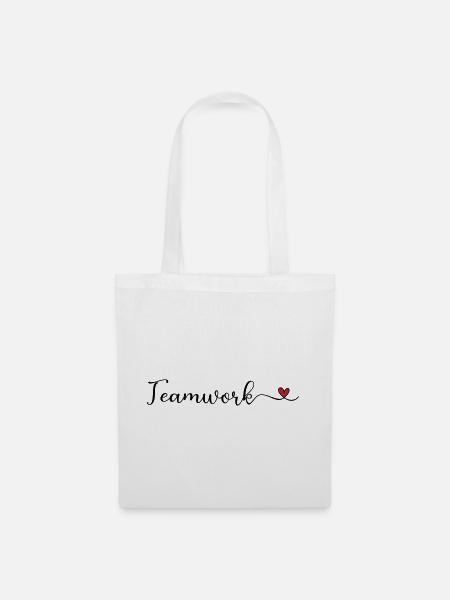 Teamwork Schrift mit Herz - Stoffbeutel - Weiß