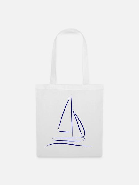 Segelboot Silhouette – Maritimes Design Blau - Stoffbeutel - Weiß