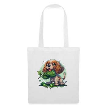 Le chien mignon Cocker Spaniel mange des légumes au brocoli - Sac en tissu - blanc - Devant