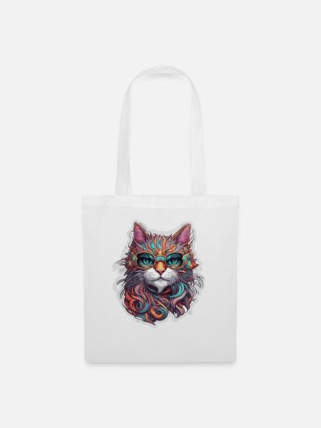 Coole Katze / lustig / Tier / Haustier / verrückt - Stoffbeutel - Weiß