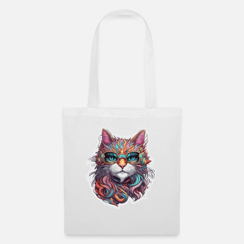 Coole Katze / lustig / Tier / Haustier / verrückt - Stoffbeutel - Weiß