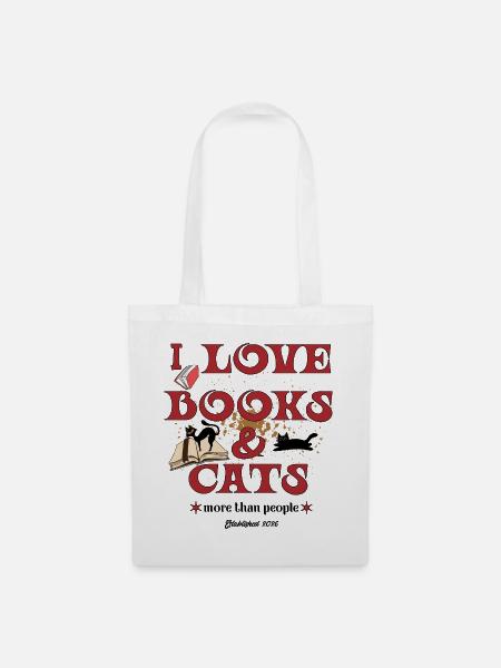 I Love Books & Cats – Leseratten und Cat-Lovers - Stoffbeutel - Weiß