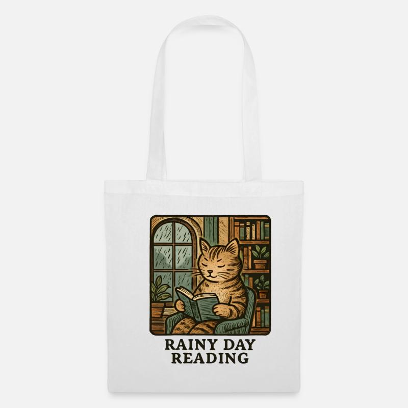 Rain cat reading - Tote Bag - white