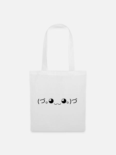 Umarmung Emoticon (づ。◕‿‿◕。)づ Knuddel - Stoffbeutel - Weiß