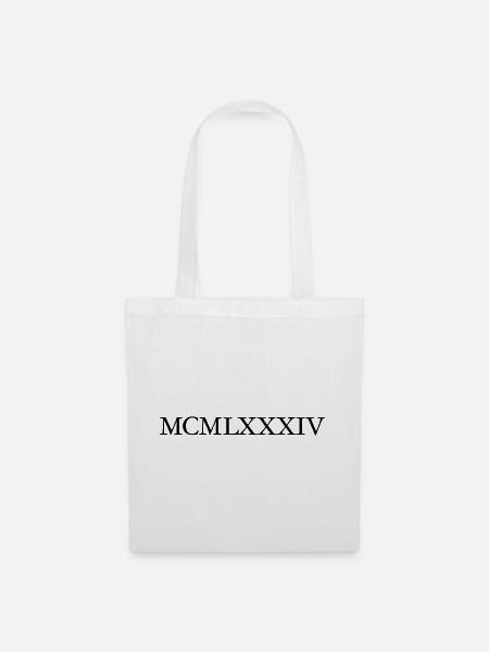 MCMLXXXIV (Schwarz) Jahrgang 1984 Geburtstag - Stoffbeutel - Weiß