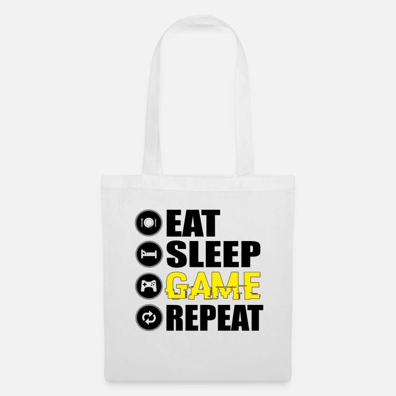 Eat Sleep Game Repeat Zocker Shirt - Stoffbeutel - Weiß