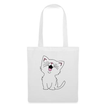 cute cat white laughing illustration - Tote Bag - white - Front