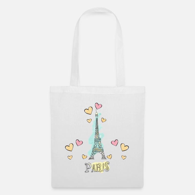 Paris Frankreich Eiffelturm Herzen - Stoffbeutel - Weiß