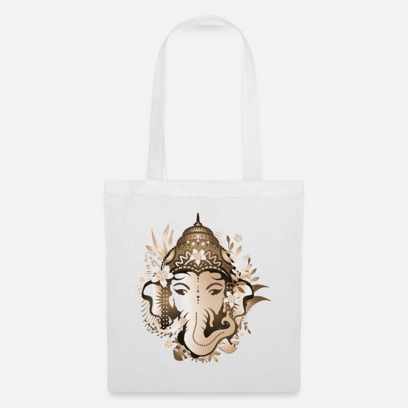 Elefanten Gott Ganesha mit Blüten mit Sepia-Effekt - Stoffbeutel - Weiß