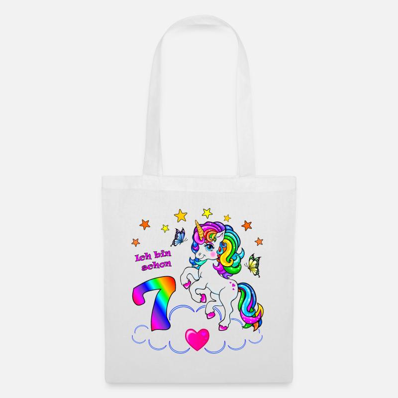 Mädchen 7 Jahre Geburtstag Einhorn - Stoffbeutel - Weiß