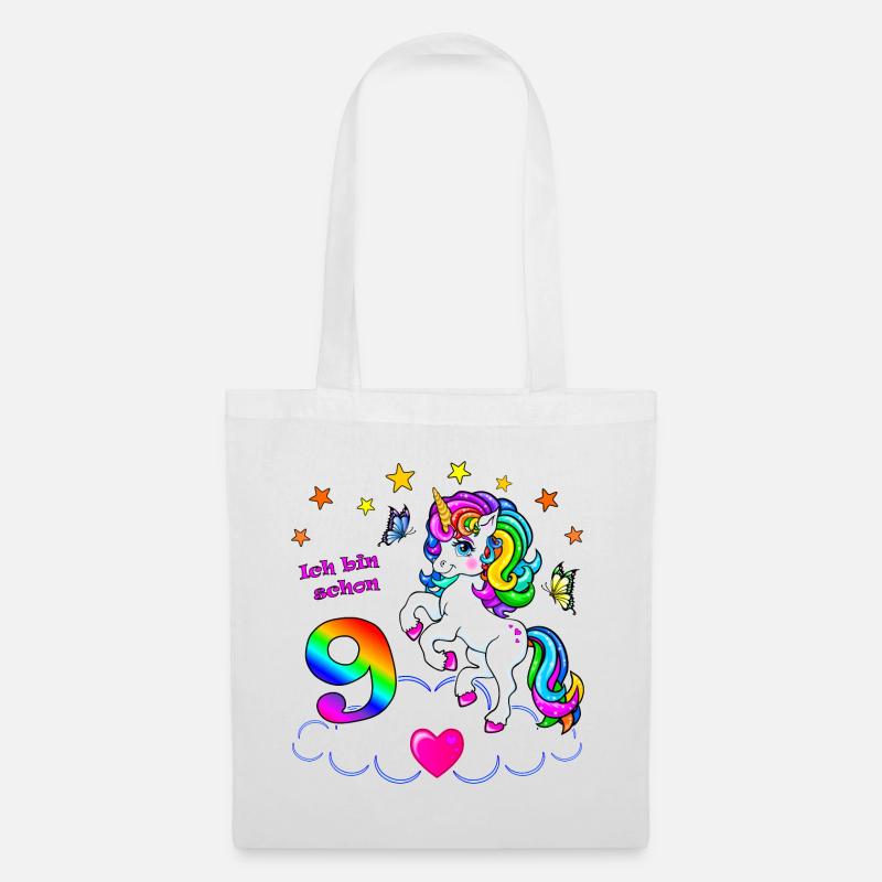 Mädchen 9 Jahre Geburtstag Einhorn - Stoffbeutel - Weiß