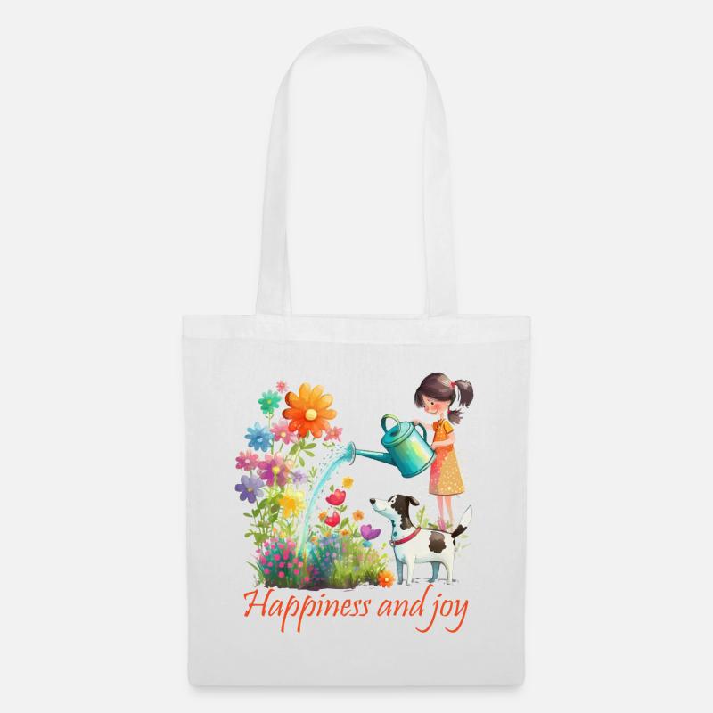 Glück und Freude im Garten - Stoffbeutel - Weiß