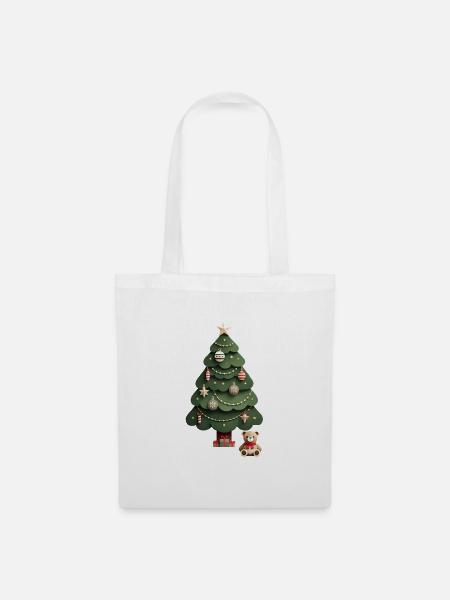 Tannenbaum mit Teddys - Stoffbeutel - Weiß