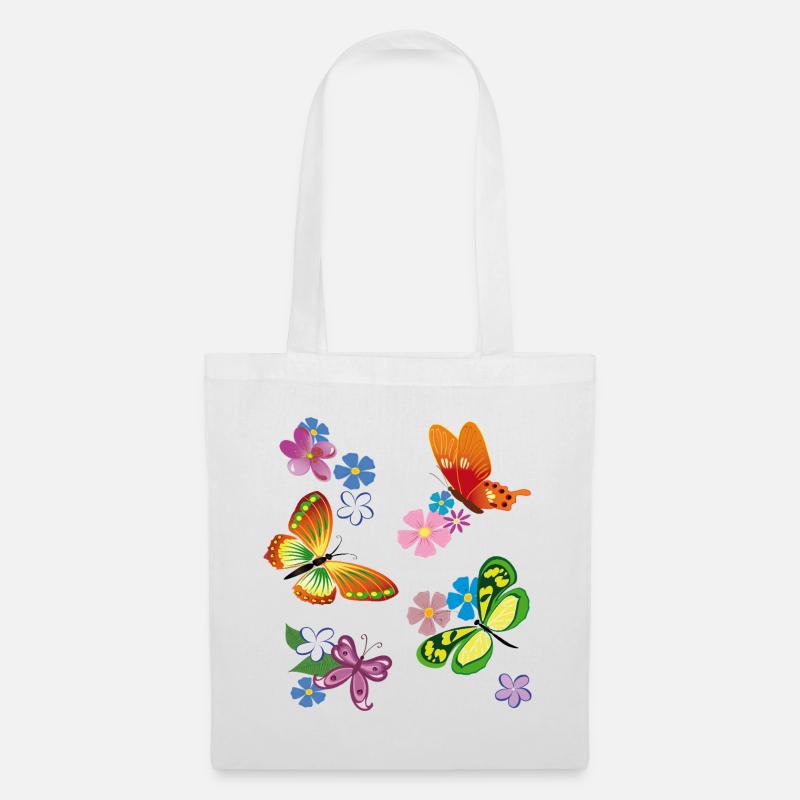 Blüten, Flowers, Schmetterling - Stoffbeutel - Weiß