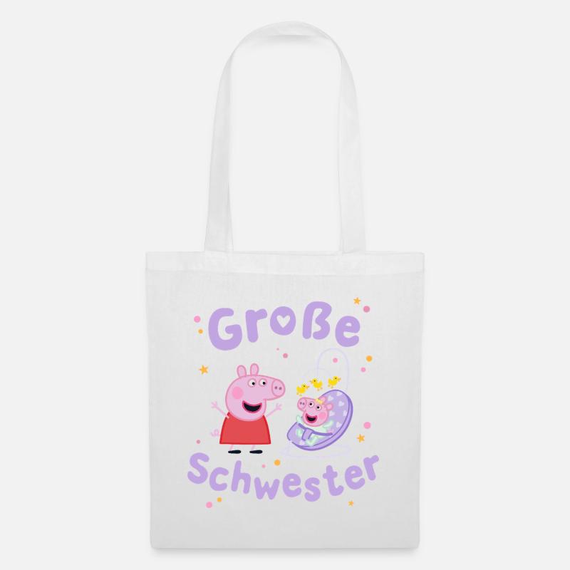 Peppa Pig Design Große Schwester Peppa Mit Evie - Stoffbeutel - Weiß