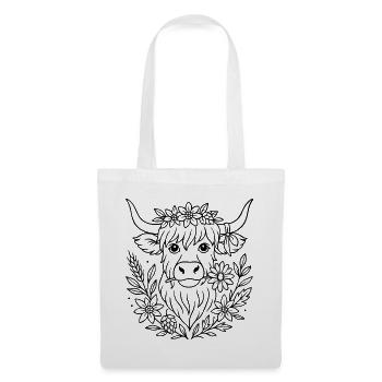 Highland Kuh mit Blumen - Volksfest Design - Stoffbeutel - Weiß - Vorne