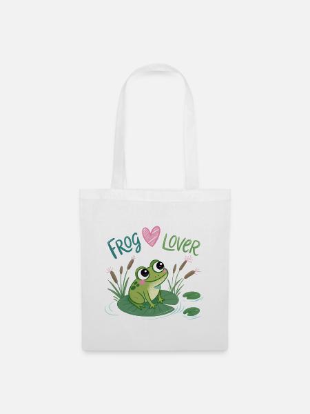 Verliebter Frosch auf Seerose - Stoffbeutel - Weiß